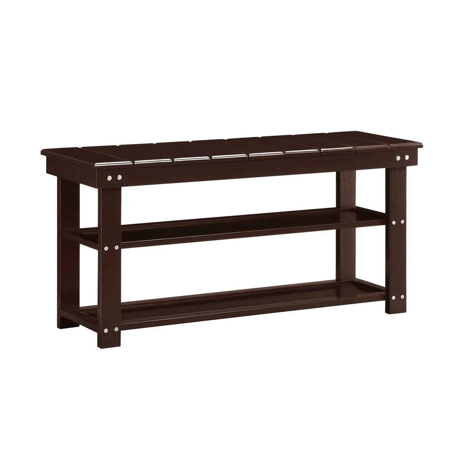 Espresso Brown Wood 2-Shelf Shoe Rack Storage Bench For Entryway or Closet by HomePacific