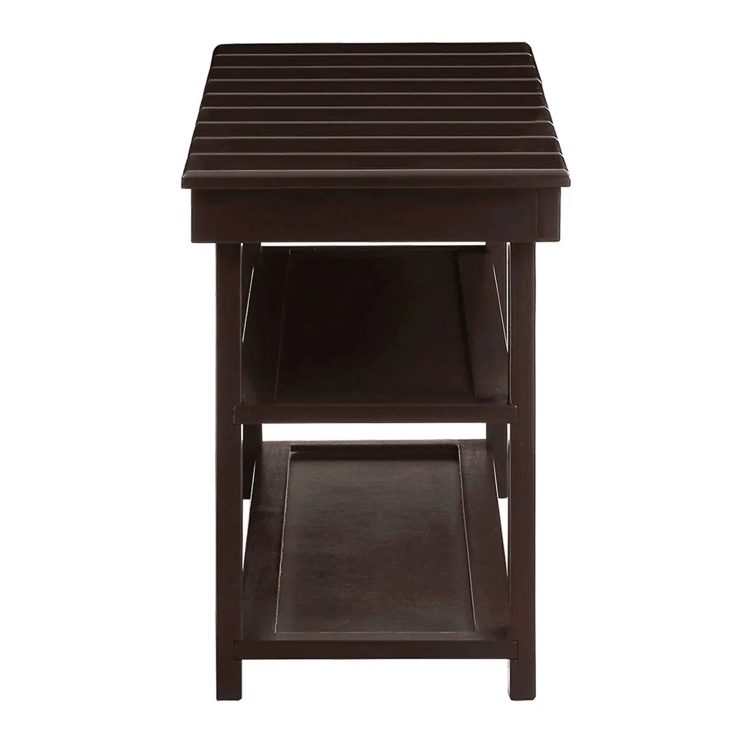 Espresso Brown Wood 2-Shelf Shoe Rack Storage Bench For Entryway or Closet by HomePacific
