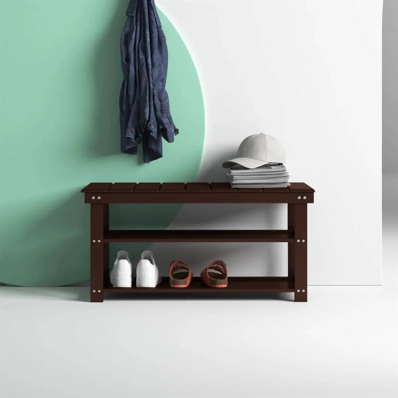Espresso Brown Wood 2-Shelf Shoe Rack Storage Bench For Entryway or Closet by HomePacific