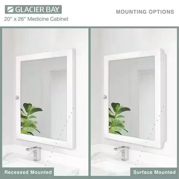 Open Box Glacier Bay 20 in. W x 26 in. HRectangular Framed Recessed or Surface-Mount Bathroom Medicine Cabinet with Mirror, White by Selzalot