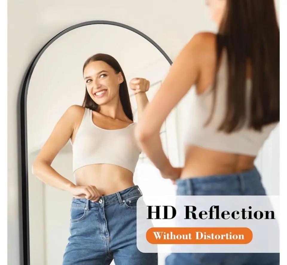 DUMOS Arched Full Length Mirror with Stand 64"x21" Floor Standing Aluminum Frame for Bedroom Body Hanging Leaning Modern Simple Home Decor Shatter-pro by Selzalot
