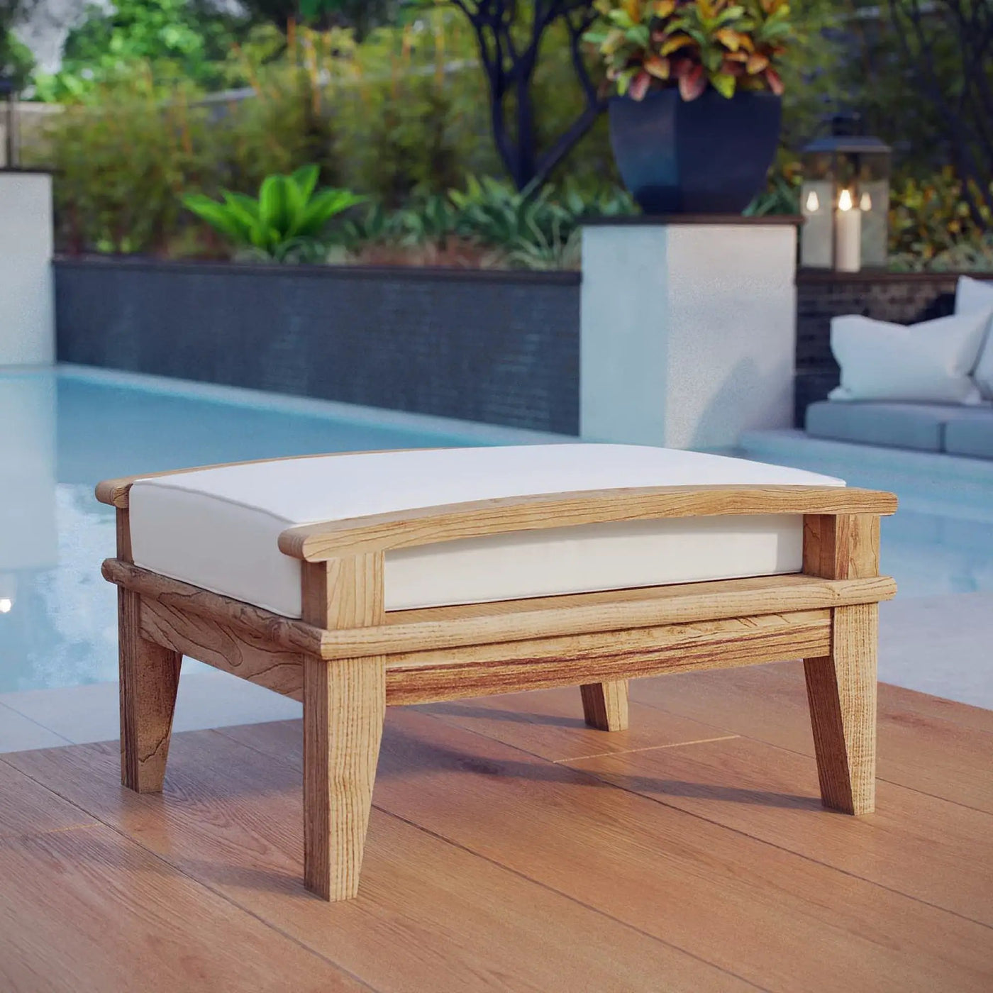 Marina Outdoor Patio Teak Ottoman by Modway by HouseOfZazla
