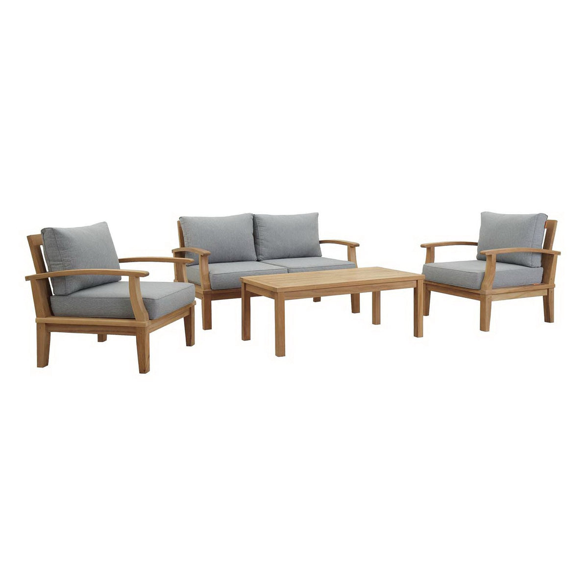 Marina 4 Piece Outdoor Patio Teak Set by Modway - Natural Gray / Natural Navy / Natural White (EEI-1469)