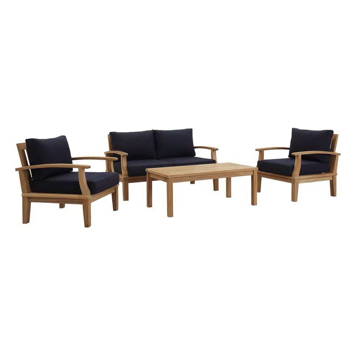 Marina 4 Piece Outdoor Patio Teak Set by Modway - Natural Gray / Natural Navy / Natural White (EEI-1469), photo 9 of 23
