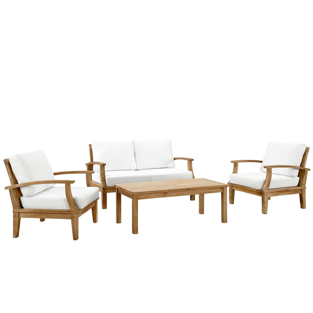 Marina 4 Piece Outdoor Patio Teak Set by Modway - Natural Gray / Natural Navy / Natural White (EEI-1469), photo 17 of 23