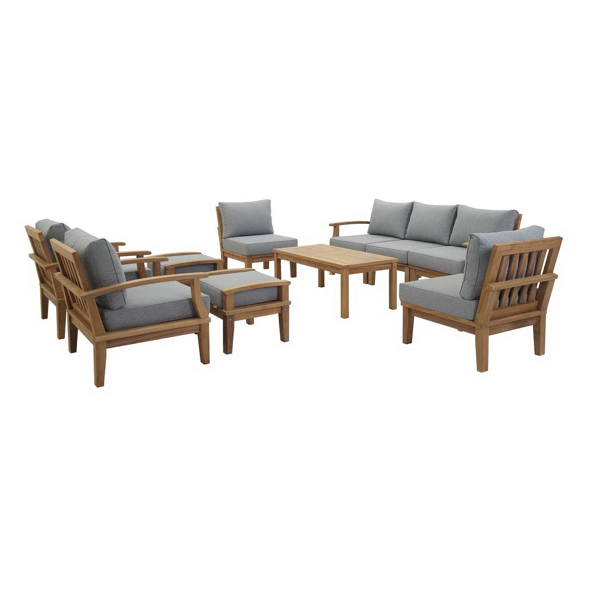 Marina 10 Piece Outdoor Patio Teak Set by Modway - Natural Gray / Natural Navy / Natural White (EEI-1480)