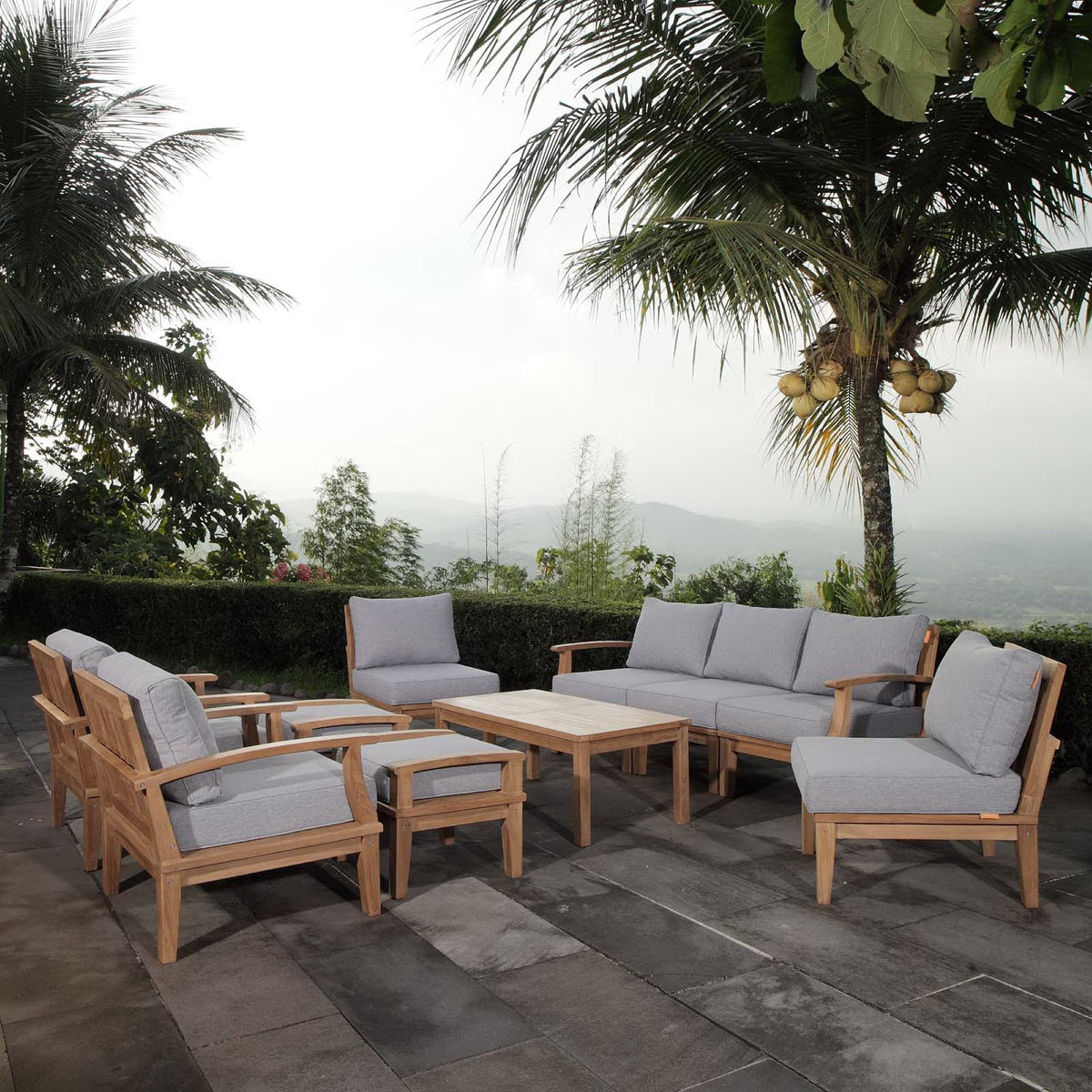 Marina 10 Piece Outdoor Patio Teak Set by Modway - Natural Gray / Natural Navy / Natural White (EEI-1480), photo 12 of 34