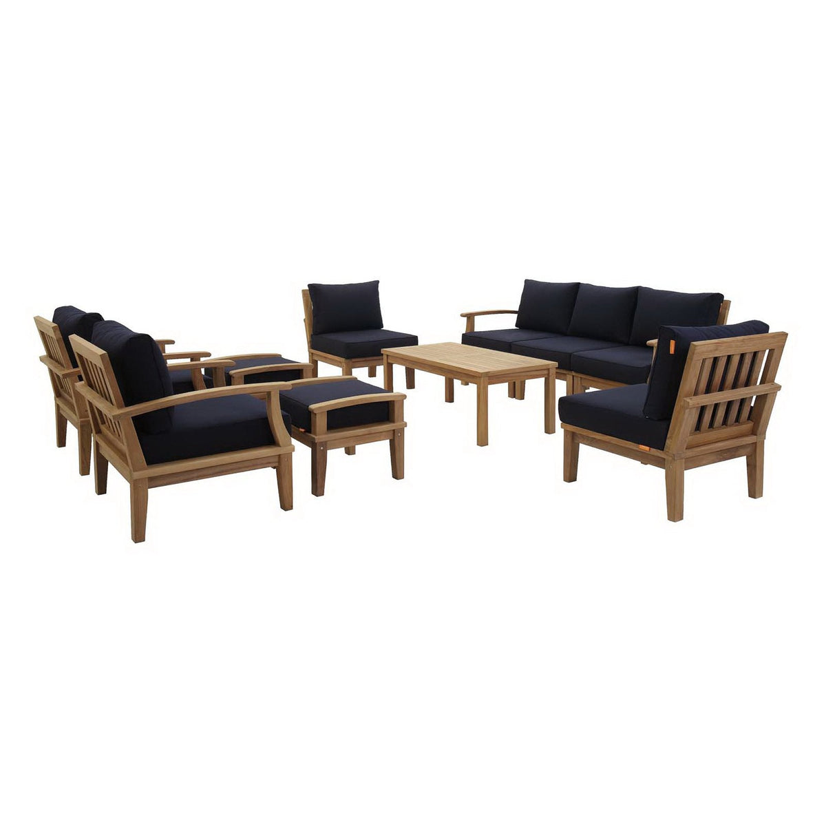 Marina 10 Piece Outdoor Patio Teak Set by Modway - Natural Gray / Natural Navy / Natural White (EEI-1480), photo 13 of 34