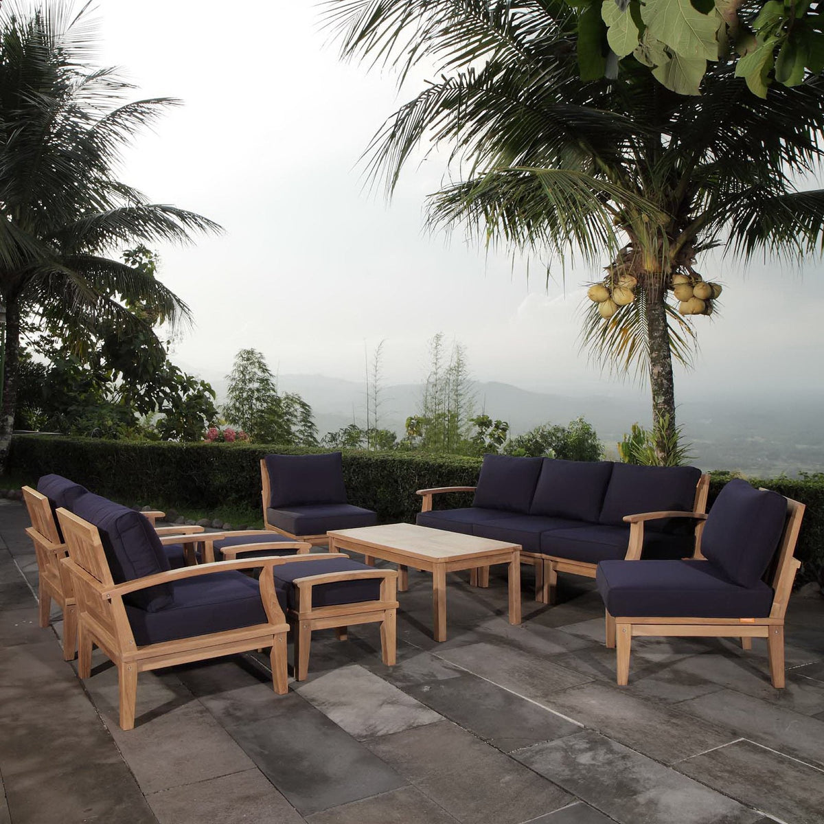 Marina 10 Piece Outdoor Patio Teak Set by Modway - Natural Gray / Natural Navy / Natural White (EEI-1480), photo 24 of 34