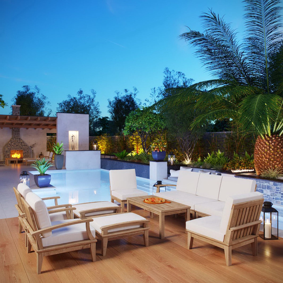 Marina 10 Piece Outdoor Patio Teak Set by Modway - Natural Gray / Natural Navy / Natural White (EEI-1480), photo 34 of 34