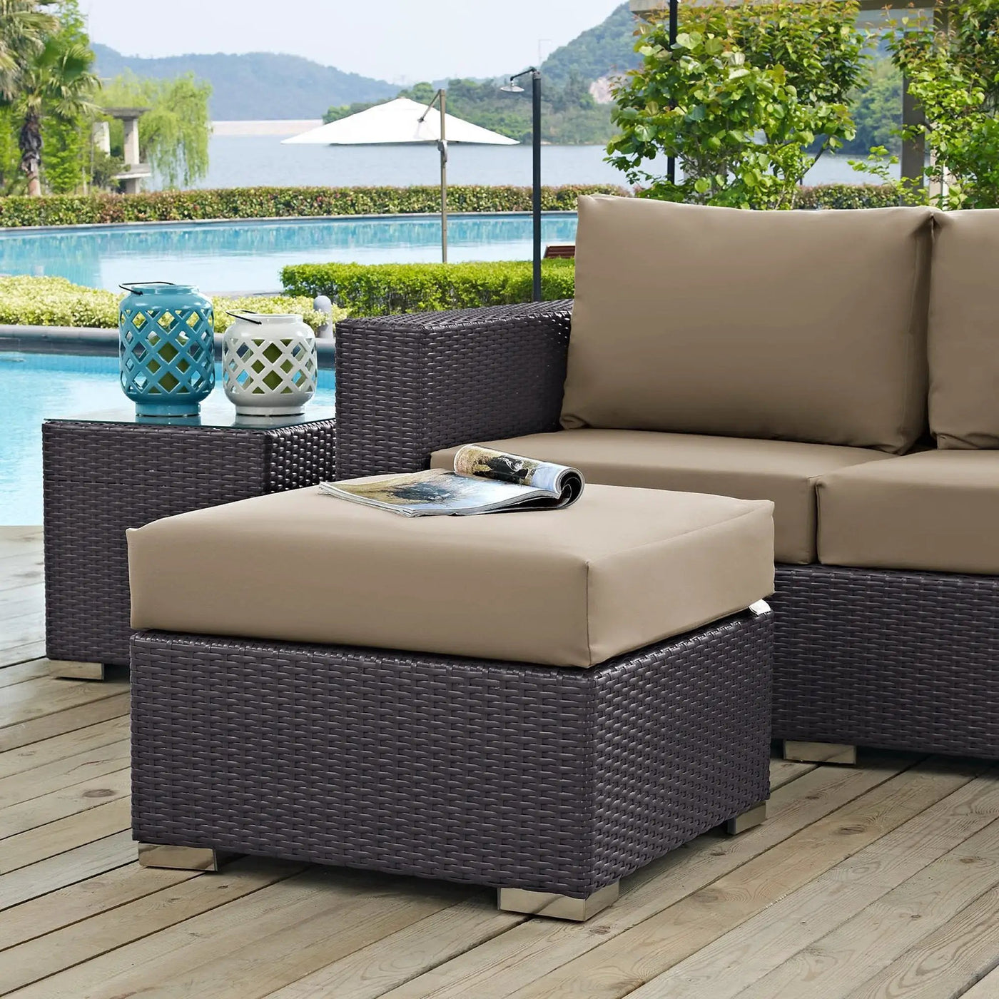 Convene Outdoor Patio Fabric Square Ottoman by Modway by HouseOfZazla