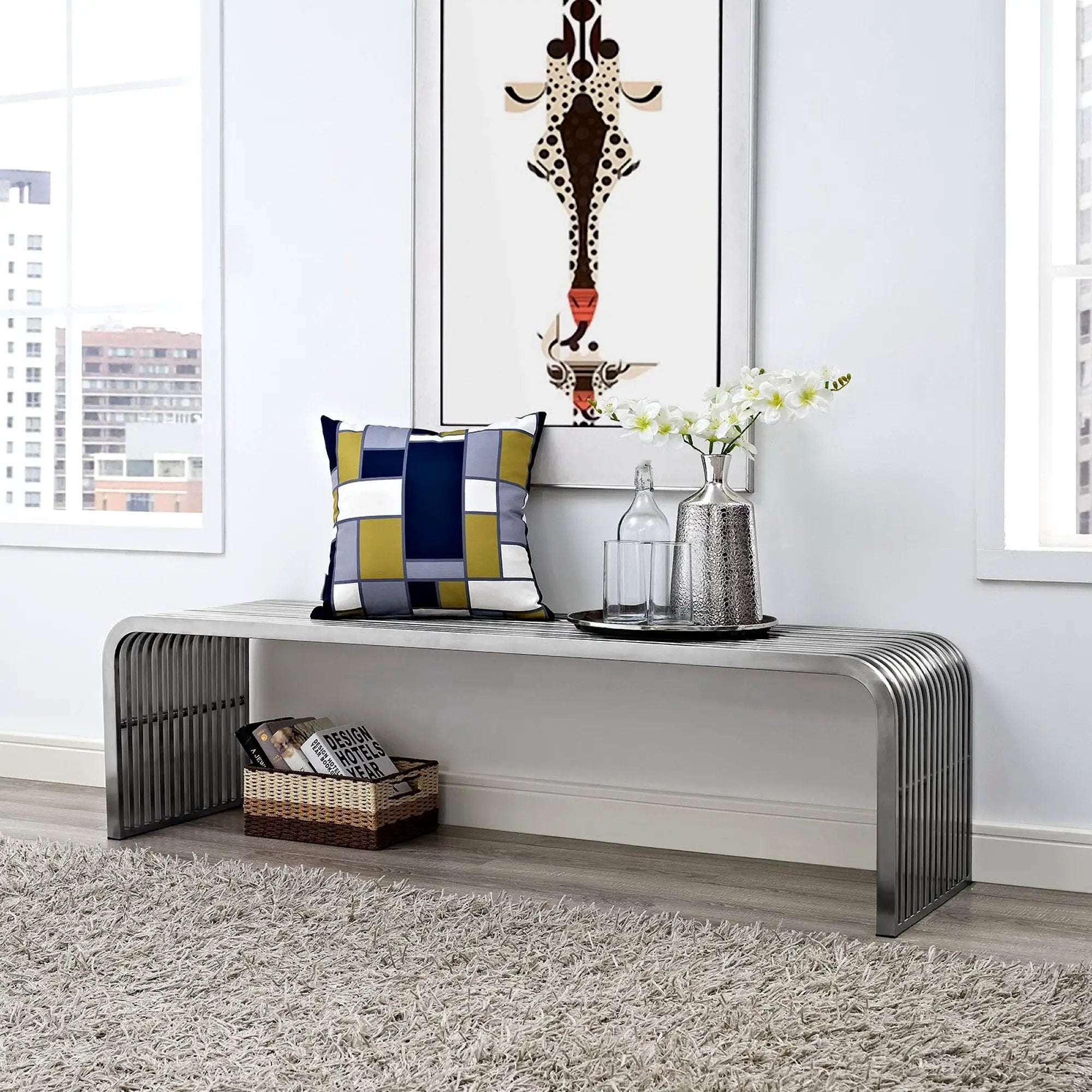 Pipe 60" Stainless Steel Bench by Modway by HouseOfZazla