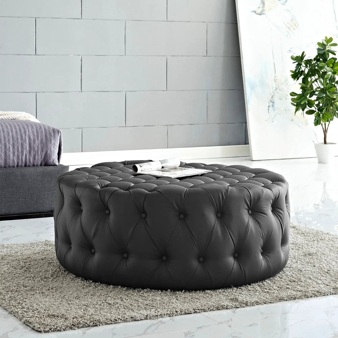 Amour Upholstered Vinyl Round Ottoman by Modway by HouseOfZazla