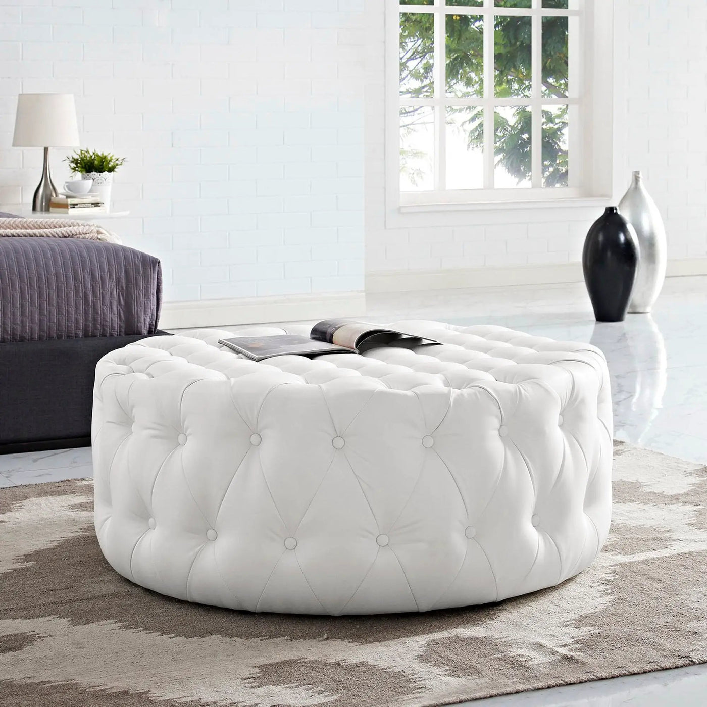 Amour Upholstered Vinyl Round Ottoman by Modway by HouseOfZazla