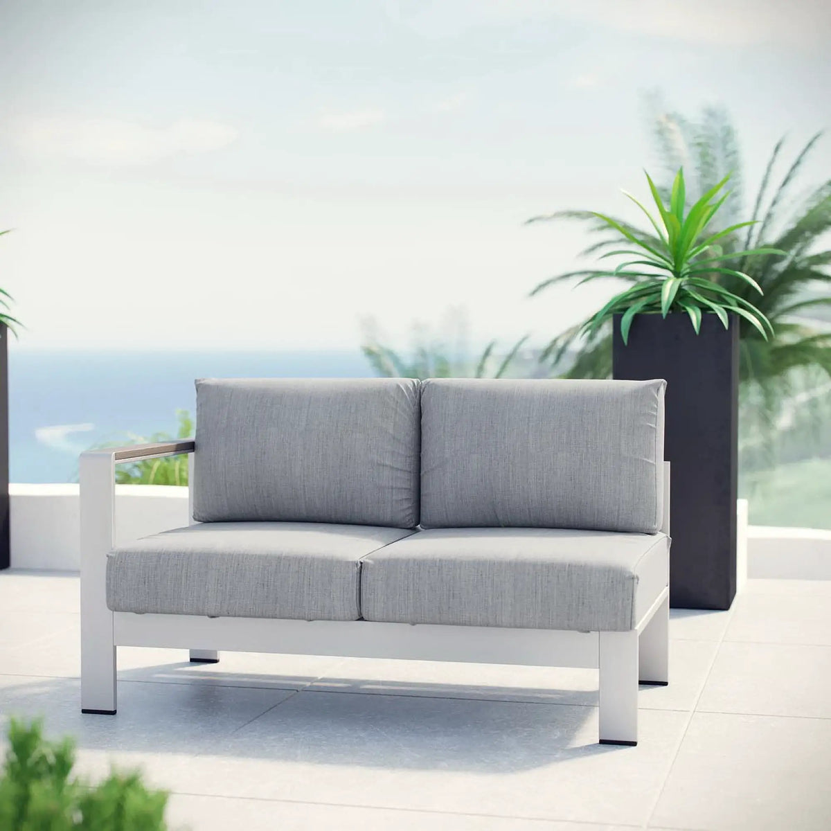 Shore Left-Arm Corner Sectional Outdoor Patio Aluminum Loveseat by HouseOfZazla