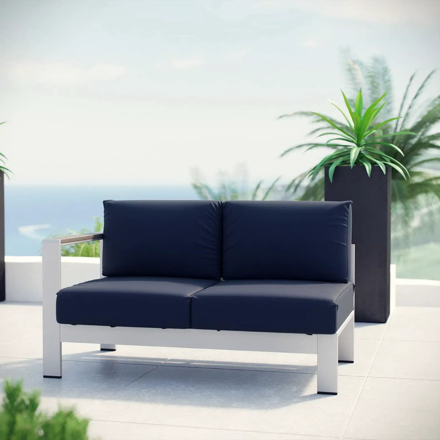 Shore Left-Arm Corner Sectional Outdoor Patio Aluminum Loveseat by HouseOfZazla