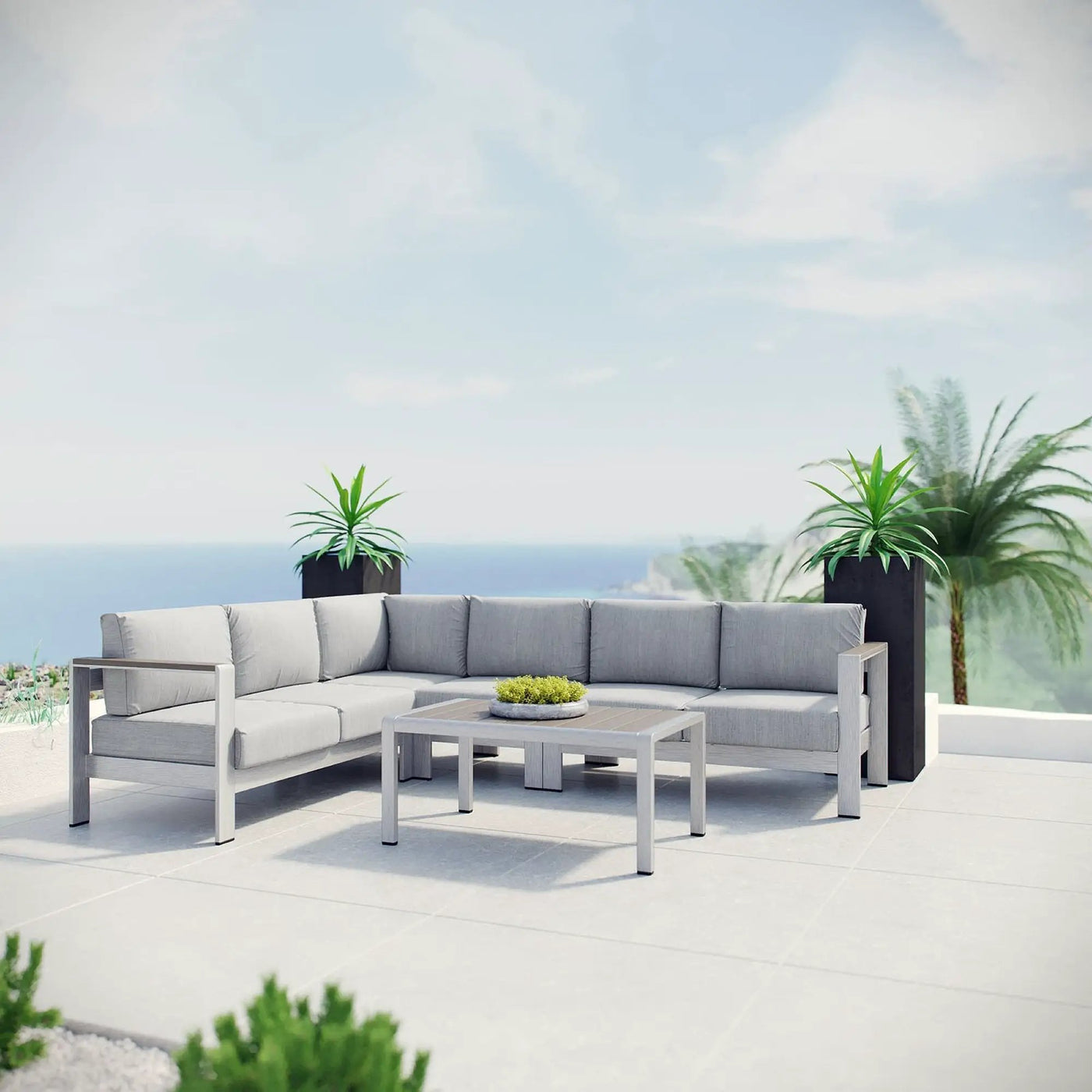 Shore 5 Piece Outdoor Patio Aluminum Sectional Sofa Set by Modway by HouseOfZazla