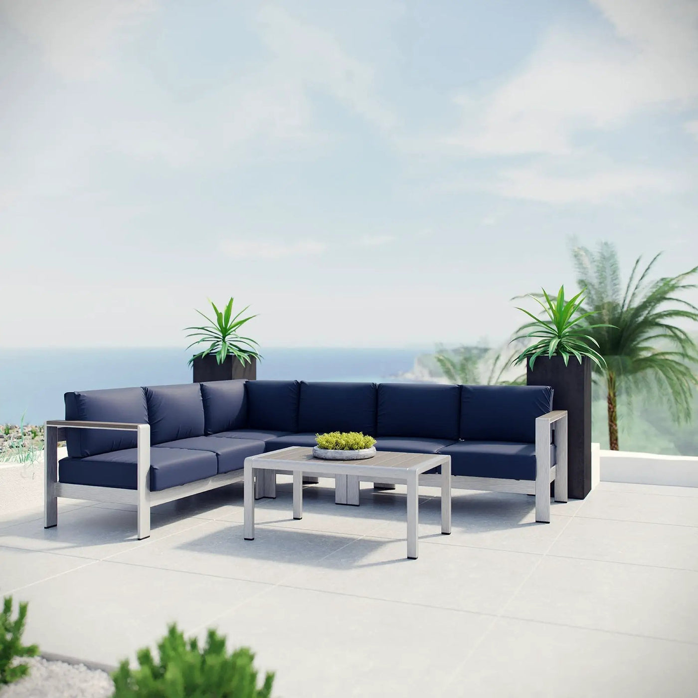 Shore 5 Piece Outdoor Patio Aluminum Sectional Sofa Set by Modway by HouseOfZazla