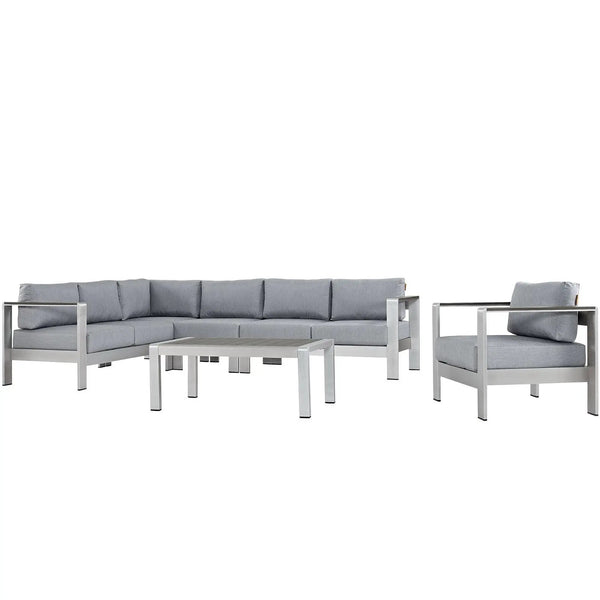 Shore 6 Piece Outdoor Patio Aluminum Sectional Sofa Set by Modway
