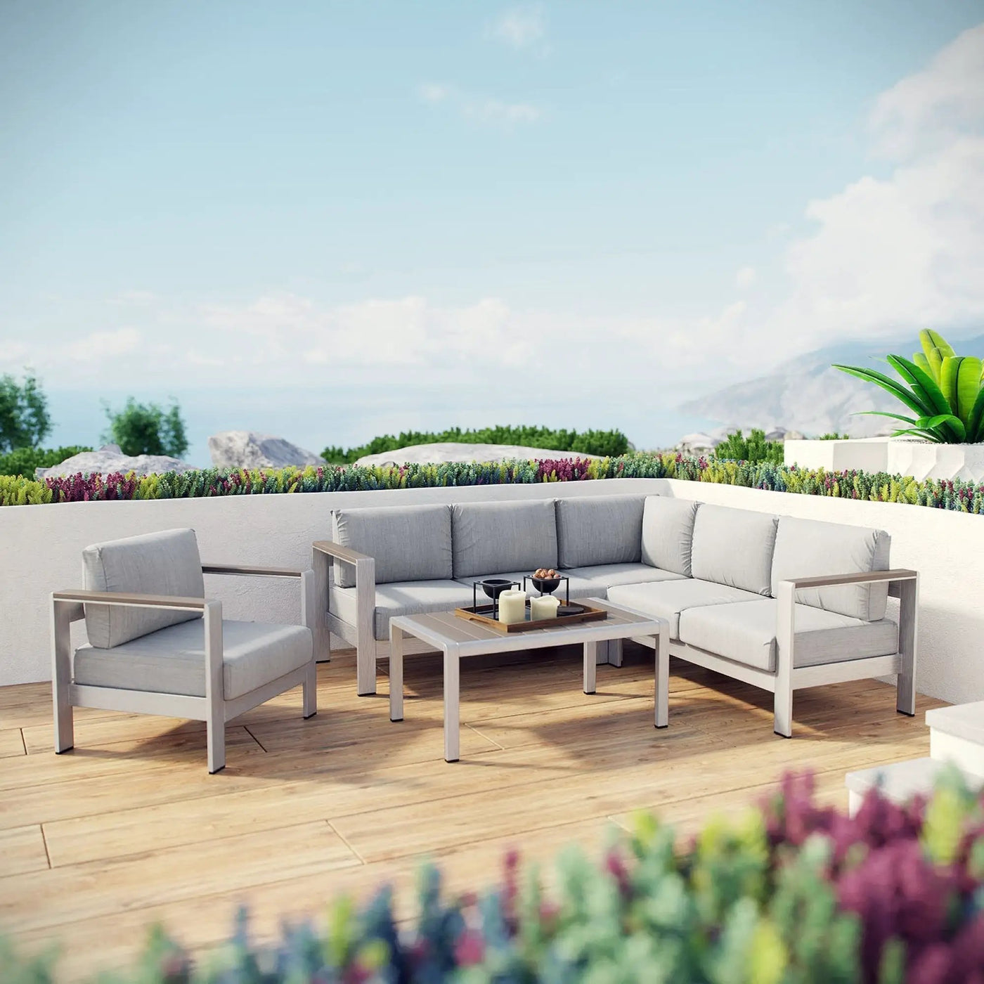 Shore 5 Piece Outdoor Patio Aluminum Sectional Sofa Set by Modway by HouseOfZazla