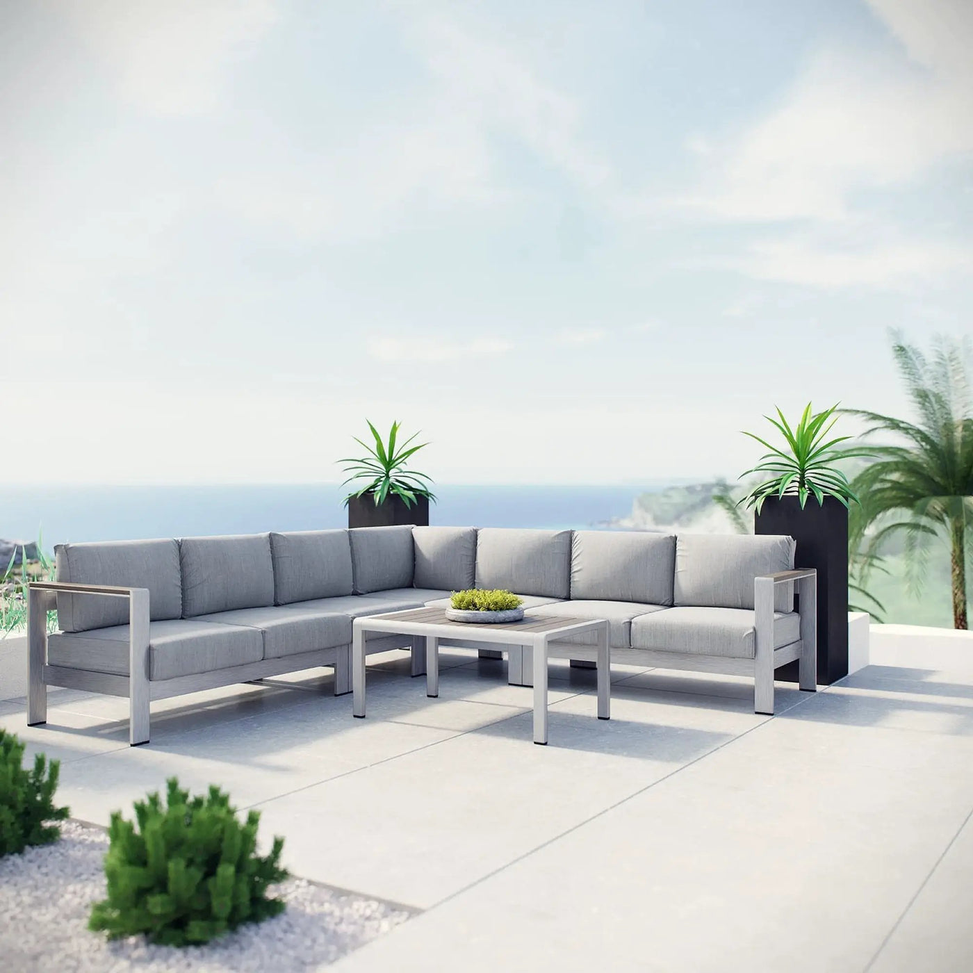 Shore 6 Piece Outdoor Patio Aluminum Sectional Sofa Set by Modway by HouseOfZazla