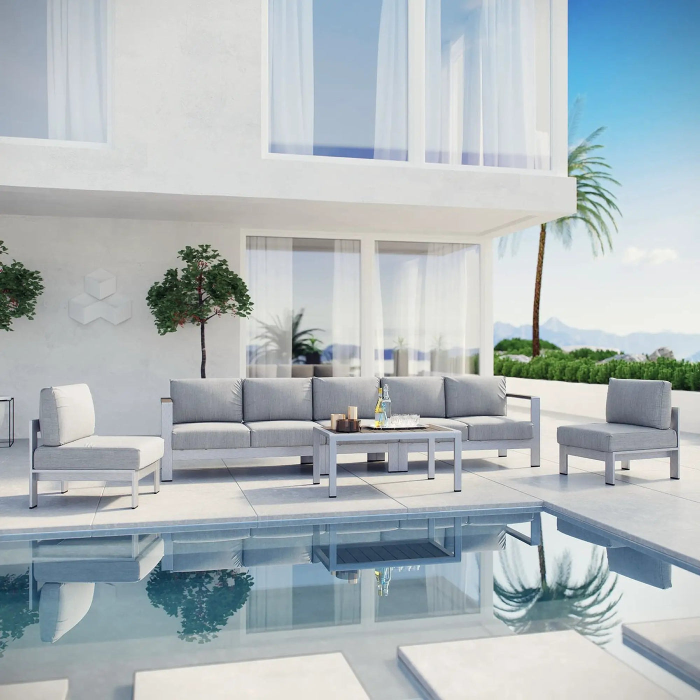 Shore 6 Piece Outdoor Patio Aluminum Sectional Sofa Set by Modway by HouseOfZazla