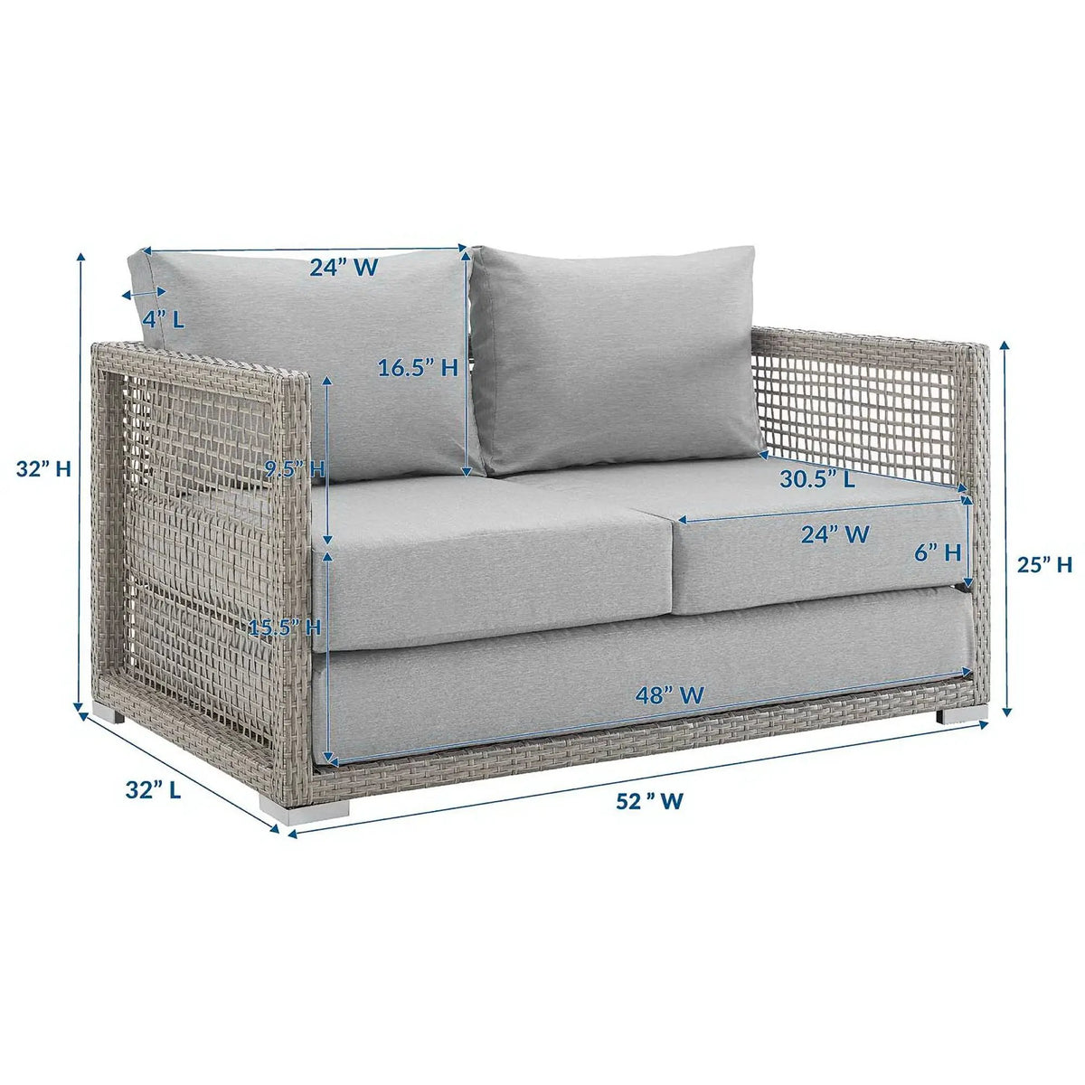 Aura Outdoor Patio Wicker Rattan Loveseat by Modway by HouseOfZazla