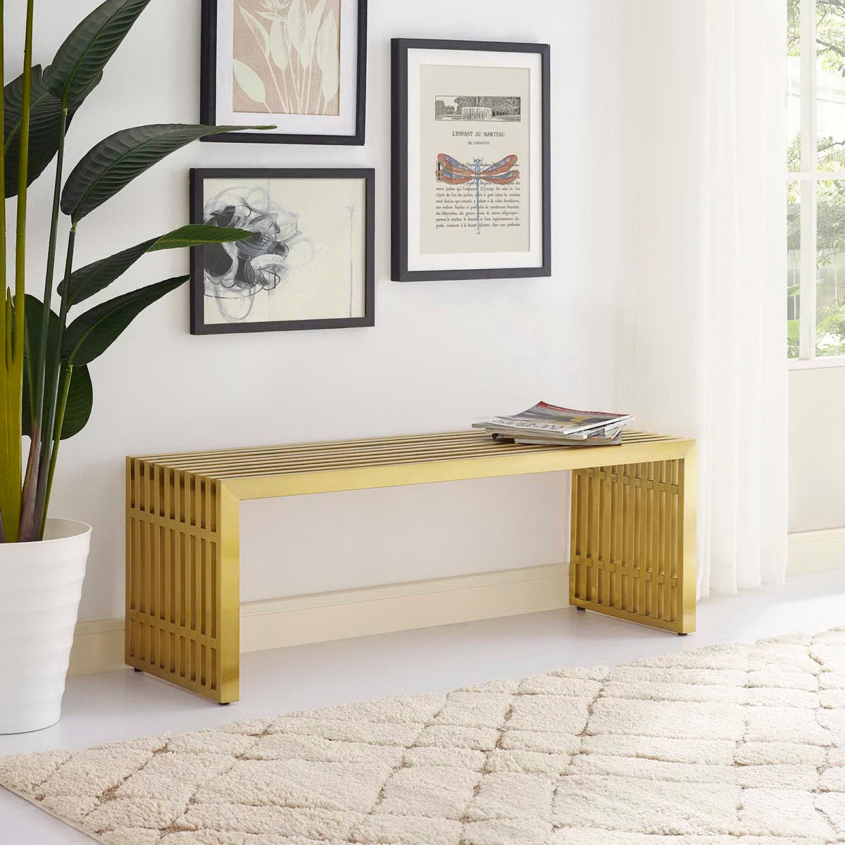 Gridiron Medium Stainless Steel Bench by Modway, photo 5 of 11