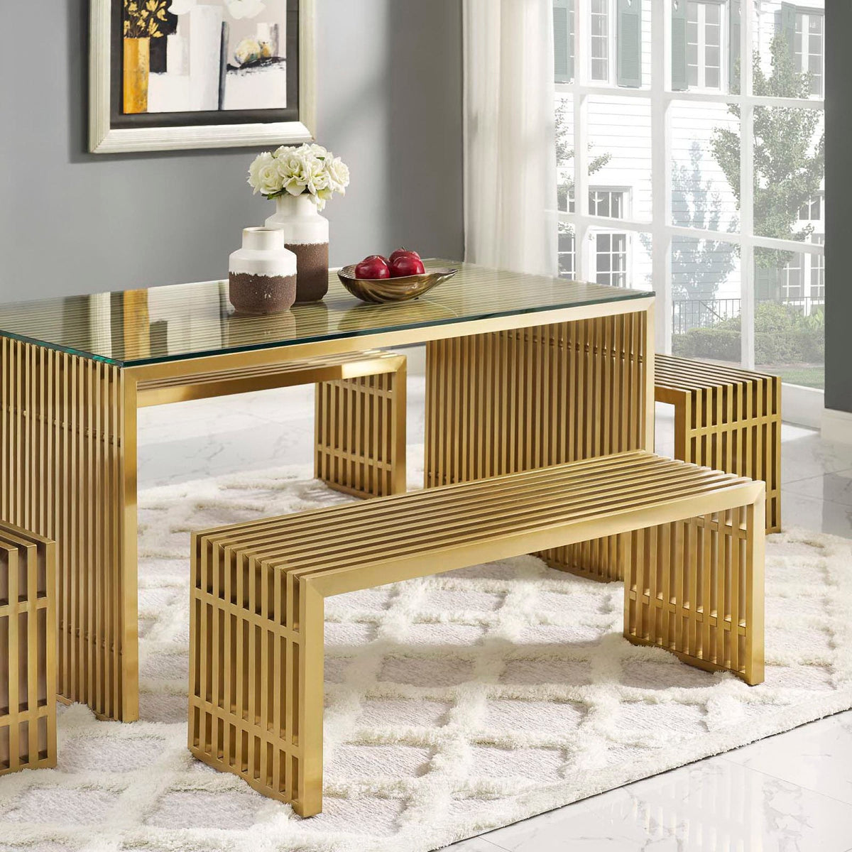 Gridiron Medium Stainless Steel Bench by Modway, photo 6 of 11