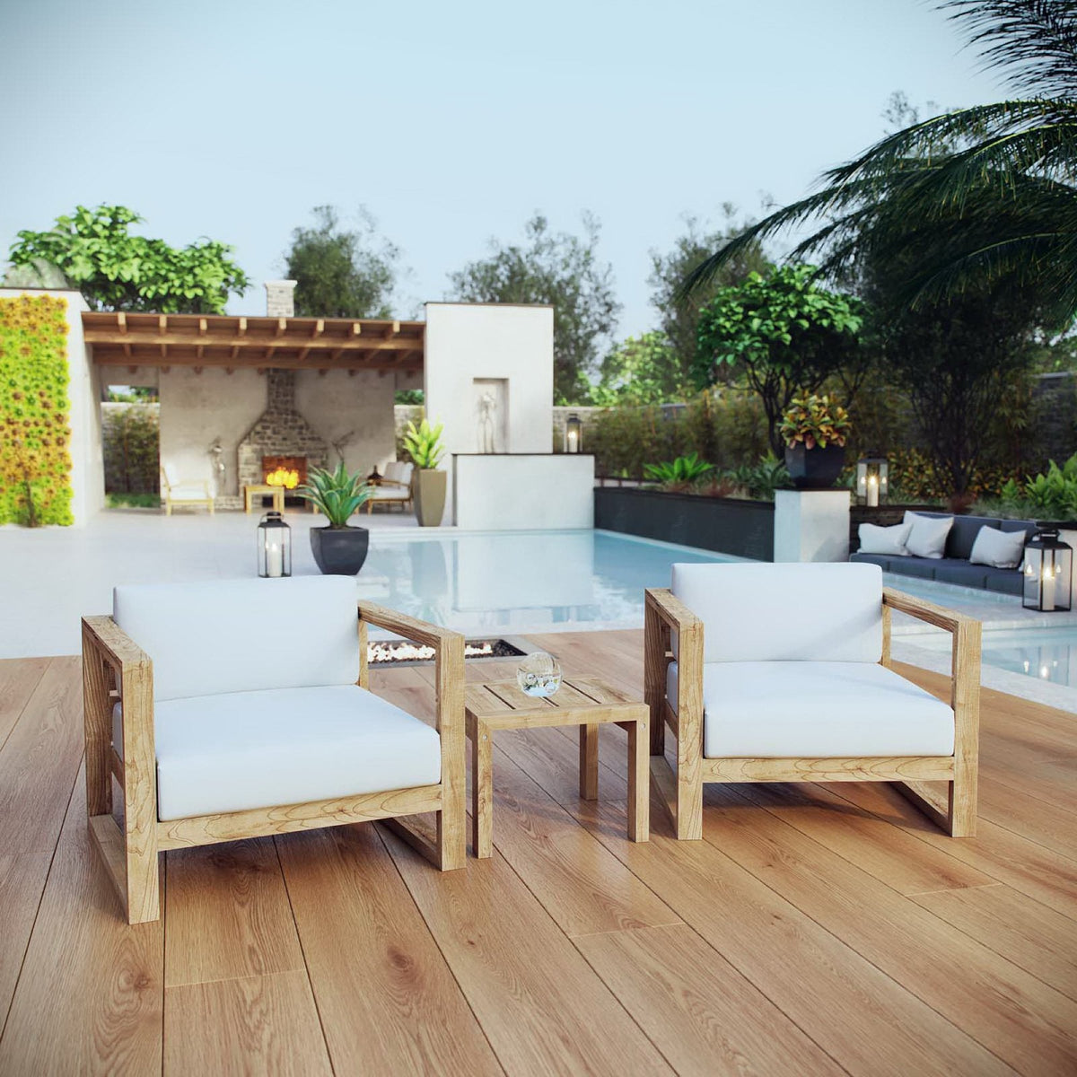 Upland 3 Piece Outdoor Patio Teak Set by Modway, photo 7 of 14