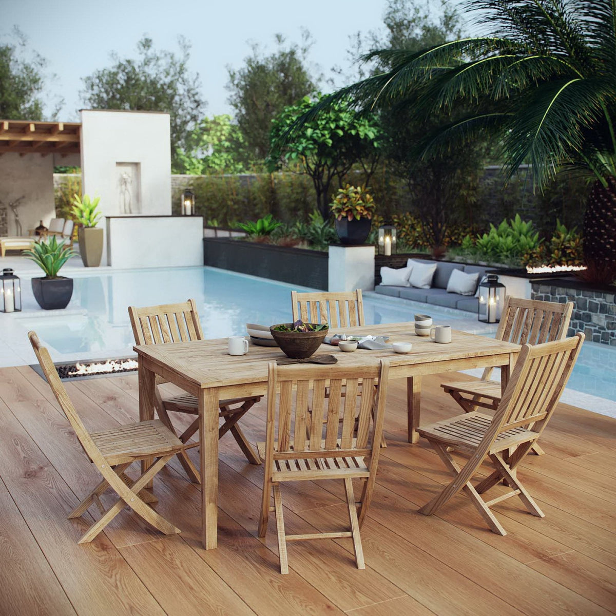 Marina 7 Piece Outdoor Patio Teak Dining Set by Modway - EEI-3205, photo 8 of 8