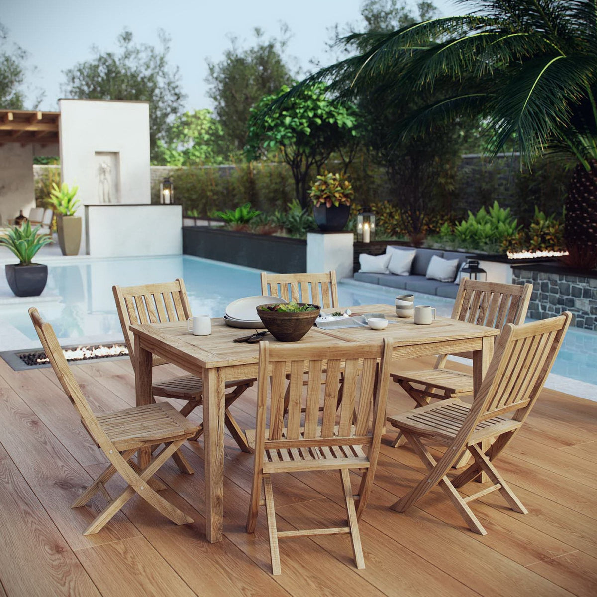 Marina 7 Piece Outdoor Patio Teak Dining Set by Modway - EEI-3290, photo 8 of 8
