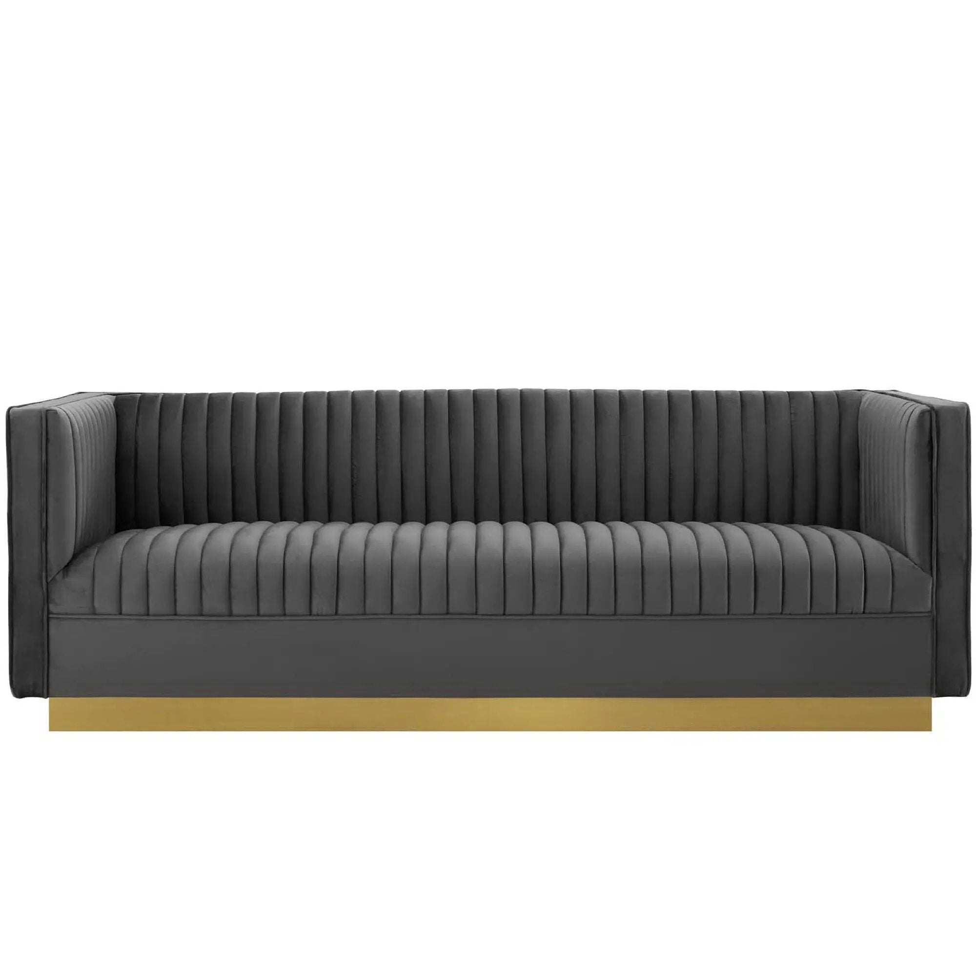 Sanguine Vertical Channel Tufted Performance Velvet Sofa by HouseOfZazla