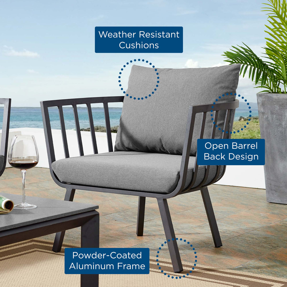Riverside Outdoor Patio Aluminum Armchair by Modway, photo 6 of 14