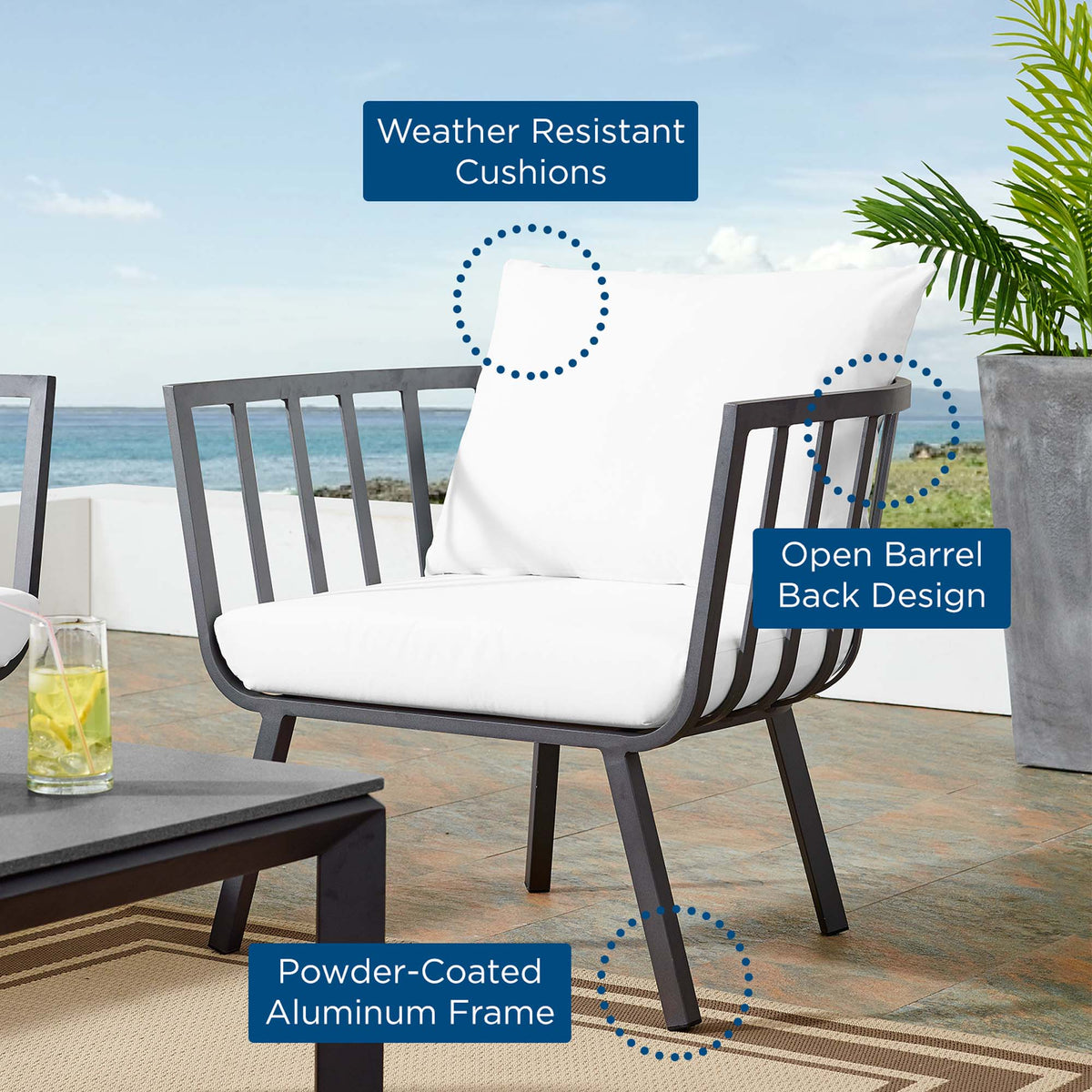 Riverside Outdoor Patio Aluminum Armchair by Modway, photo 13 of 14