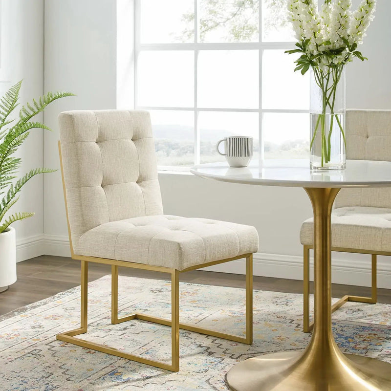 Privy Gold Stainless Steel Upholstered Fabric Dining Accent Chair by HouseOfZazla