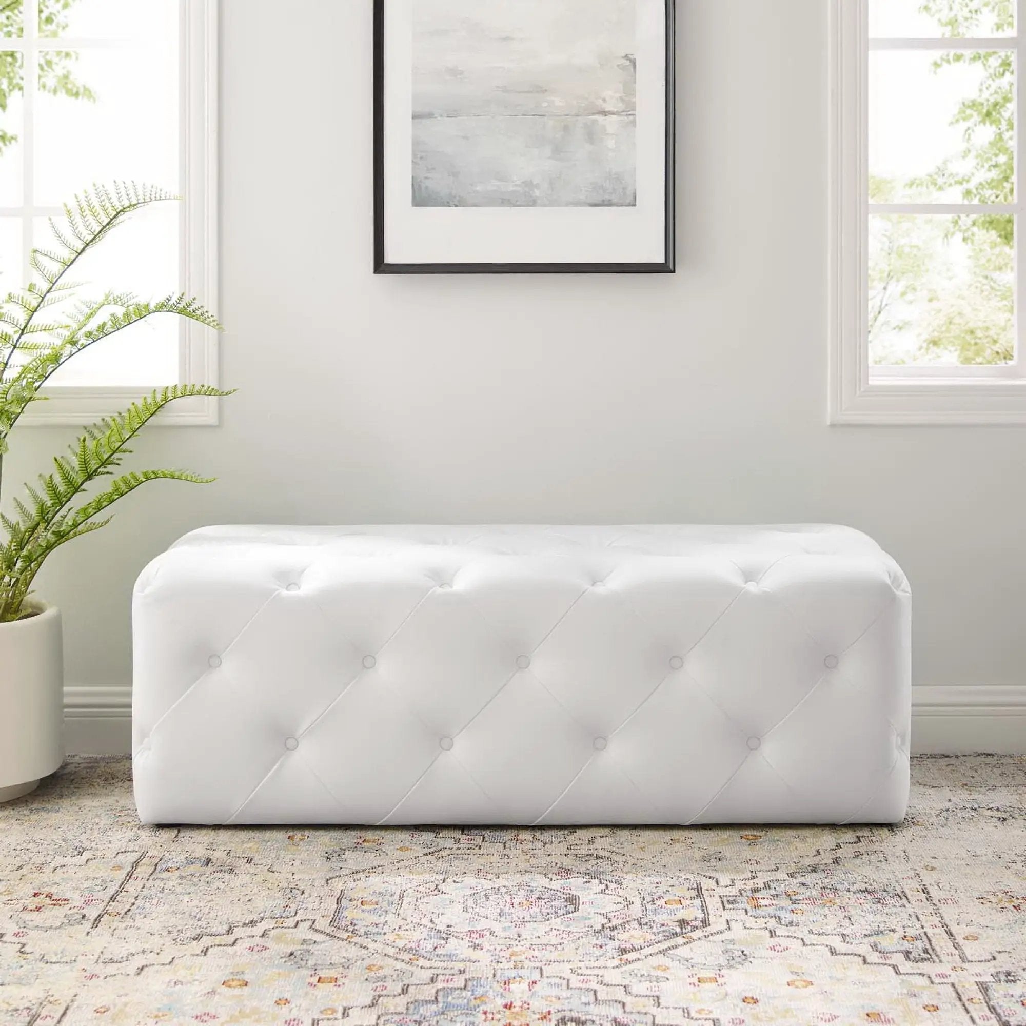 Amour 48" Tufted Button Faux Leather Entryway Bench by HouseOfZazla