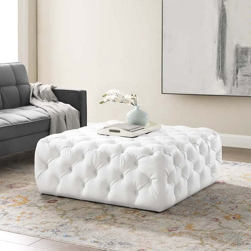 Amour Tufted Button Large Square Faux Leather Ottoman by Modway by HouseOfZazla