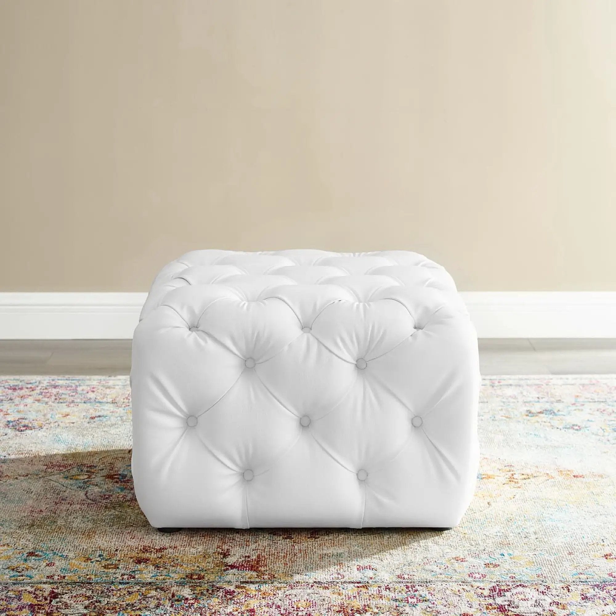 Amour Tufted Button Square Faux Leather Ottoman by Modway by HouseOfZazla