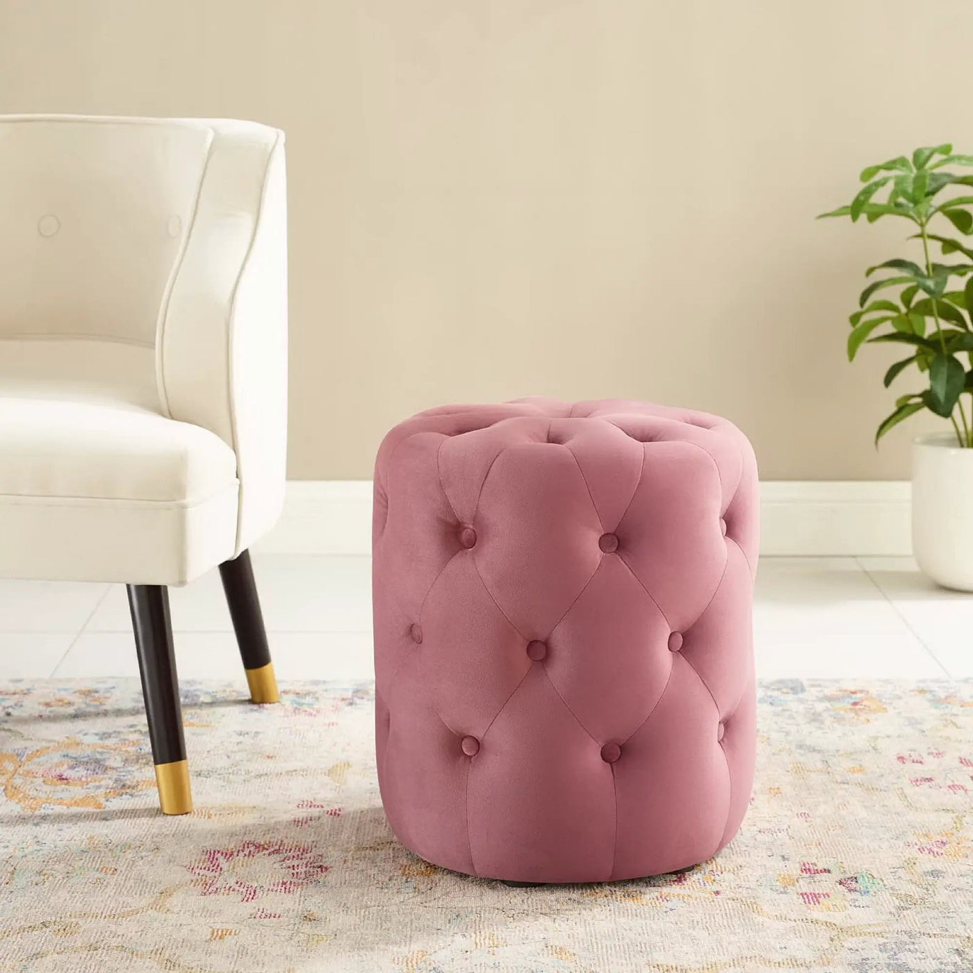 Amour Tufted Button Round Performance Velvet Ottoman by Modway by HouseOfZazla