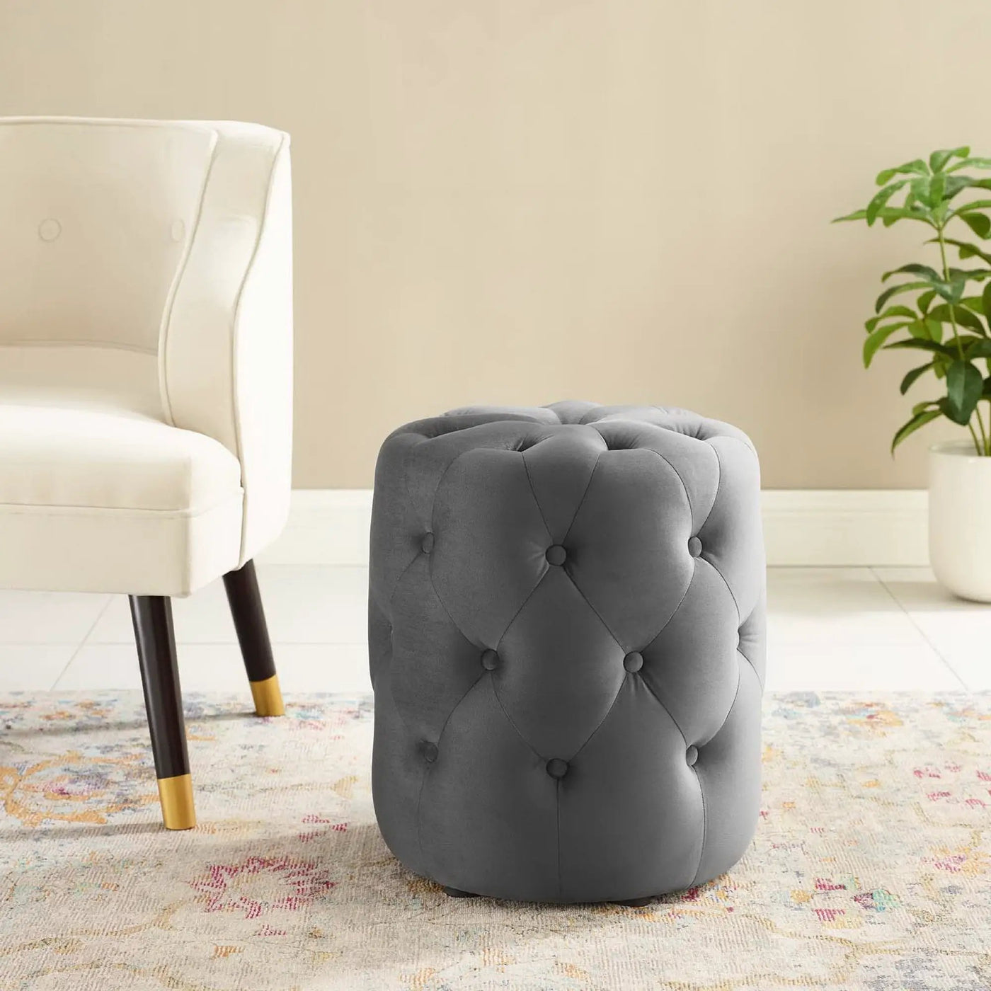 Amour Tufted Button Round Performance Velvet Ottoman by Modway by HouseOfZazla