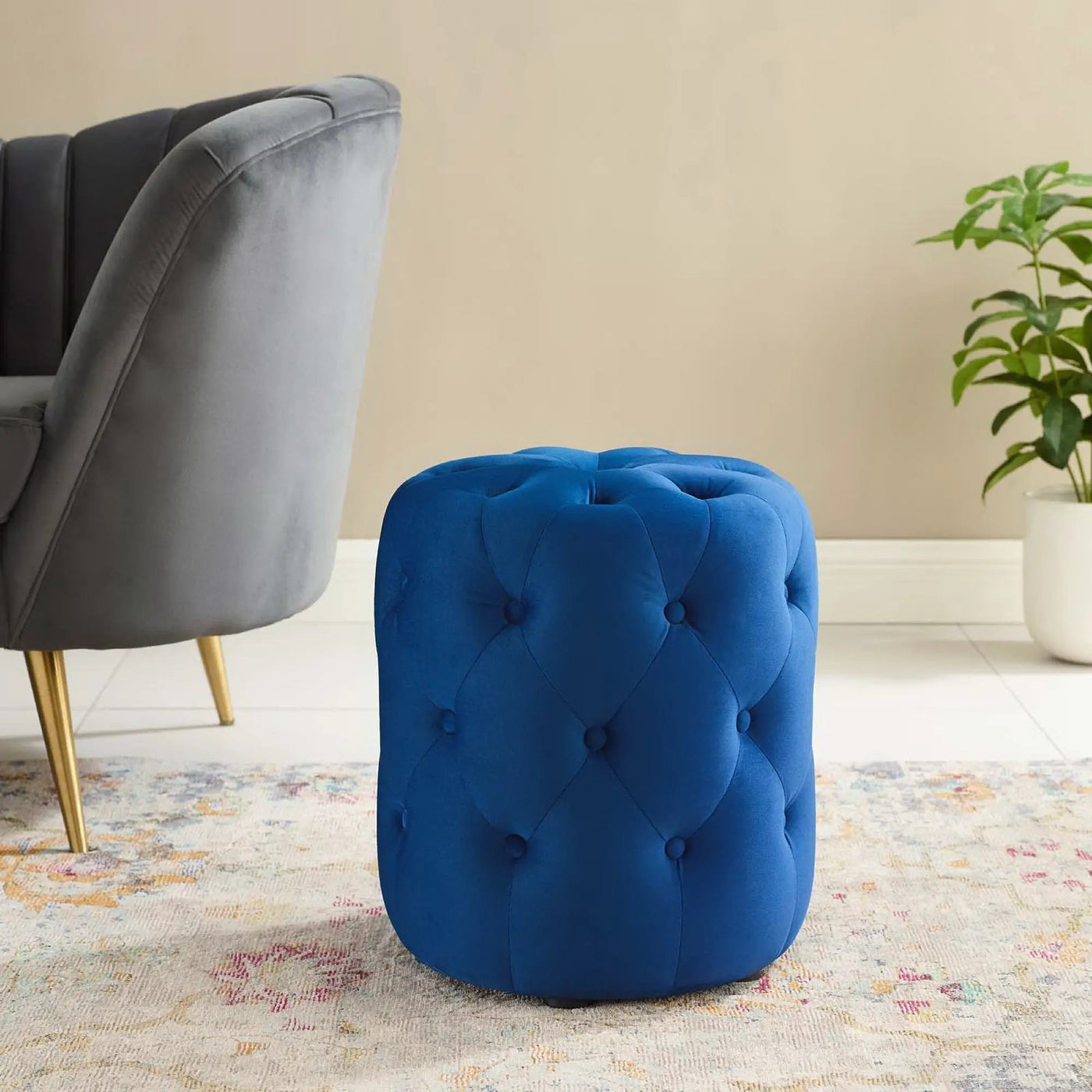 Amour Tufted Button Round Performance Velvet Ottoman by Modway by HouseOfZazla
