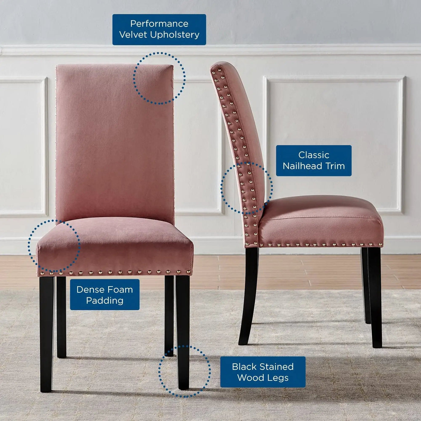 Parcel Performance Velvet Dining Side Chairs Set of 2 by Modway by HouseOfZazla