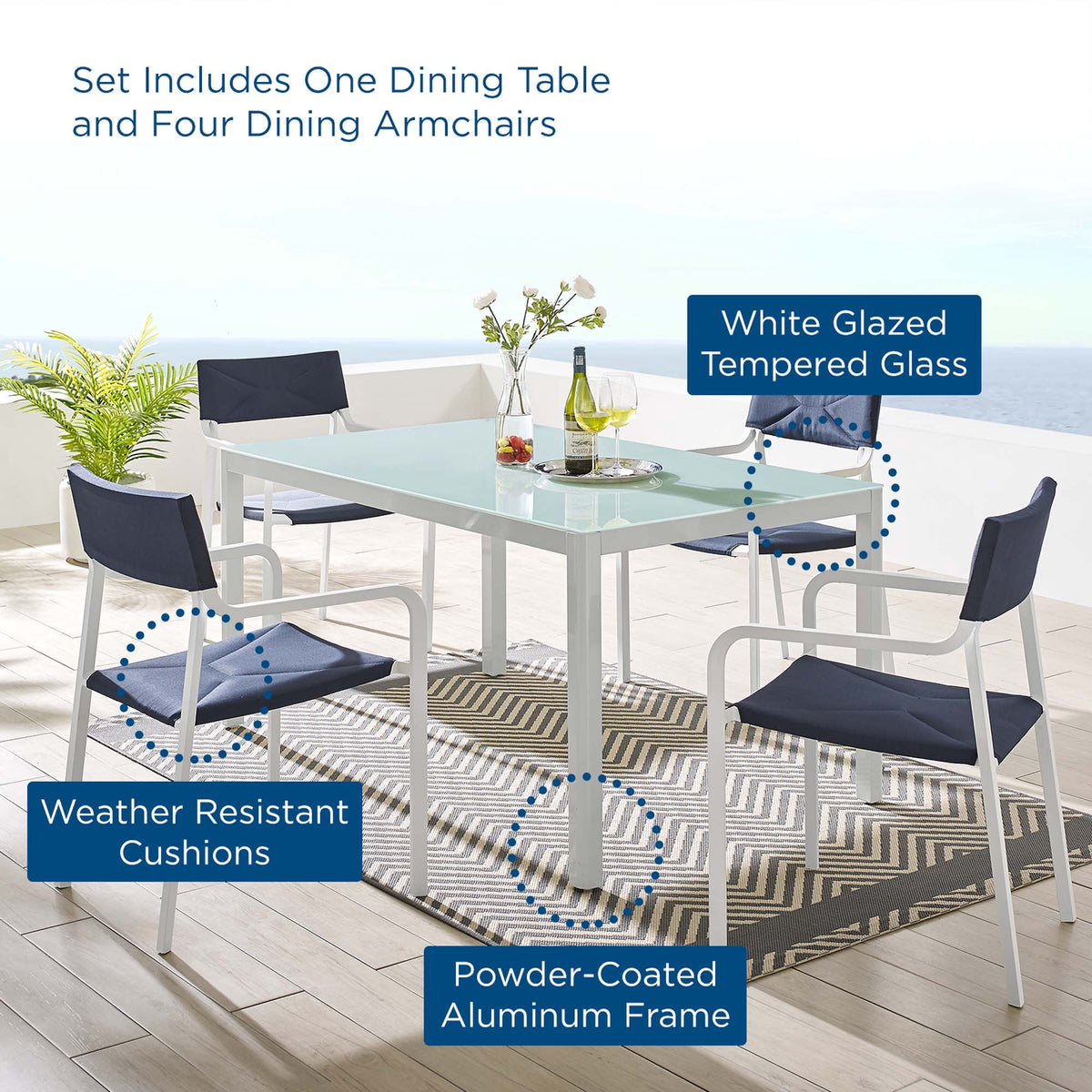 Raleigh 5 Piece Outdoor Patio Aluminum Dining Set by Modway, photo 12 of 12