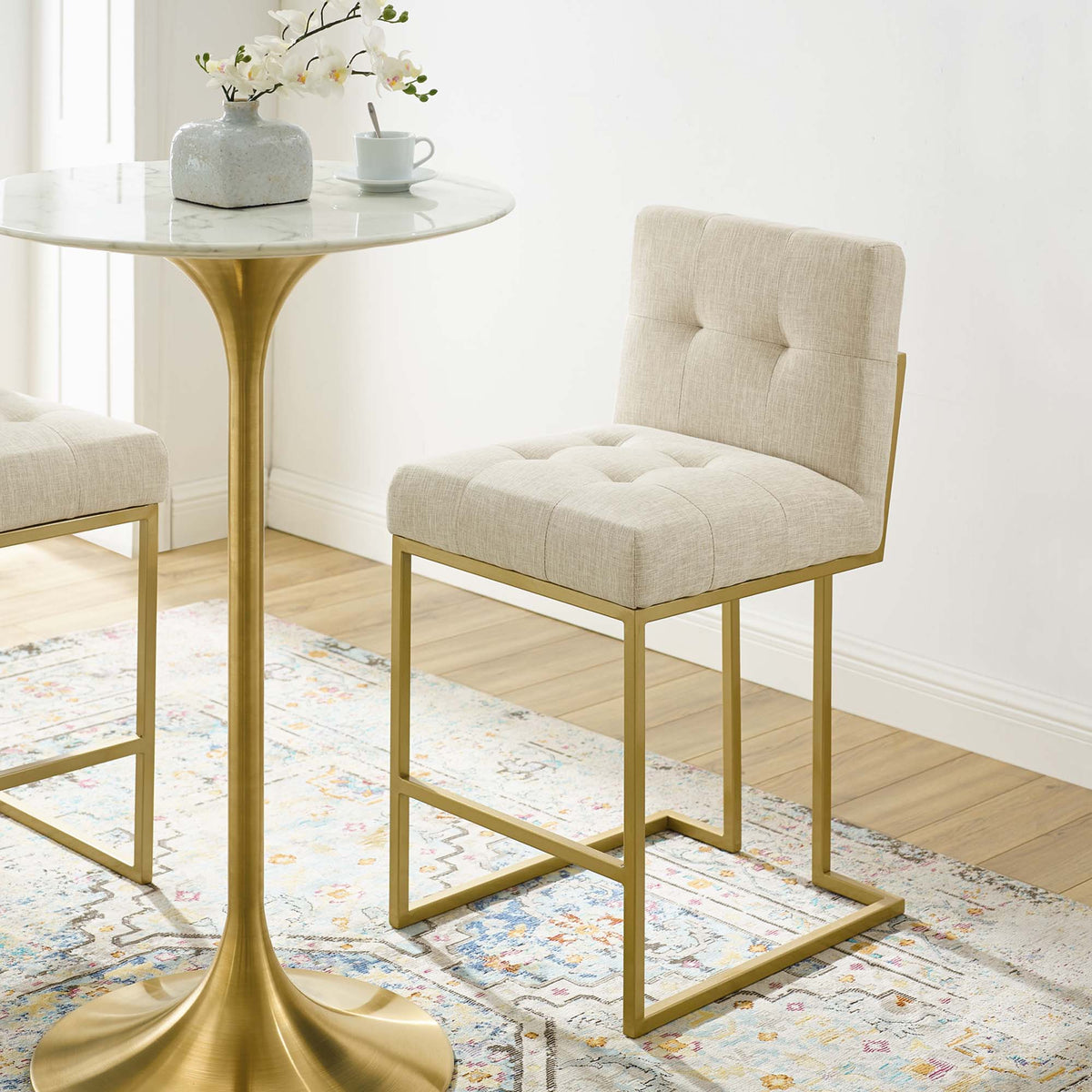 Privy Gold Stainless Steel Upholstered Fabric Counter Stool by Modway, photo 6 of 16