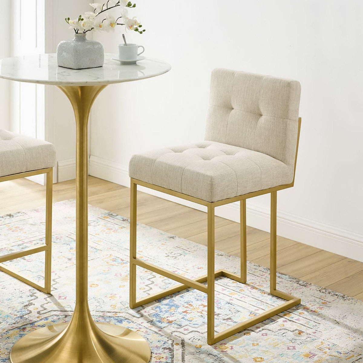 Privy Gold Stainless Steel Upholstered Fabric Counter Stool by Modway, photo 7 of 16