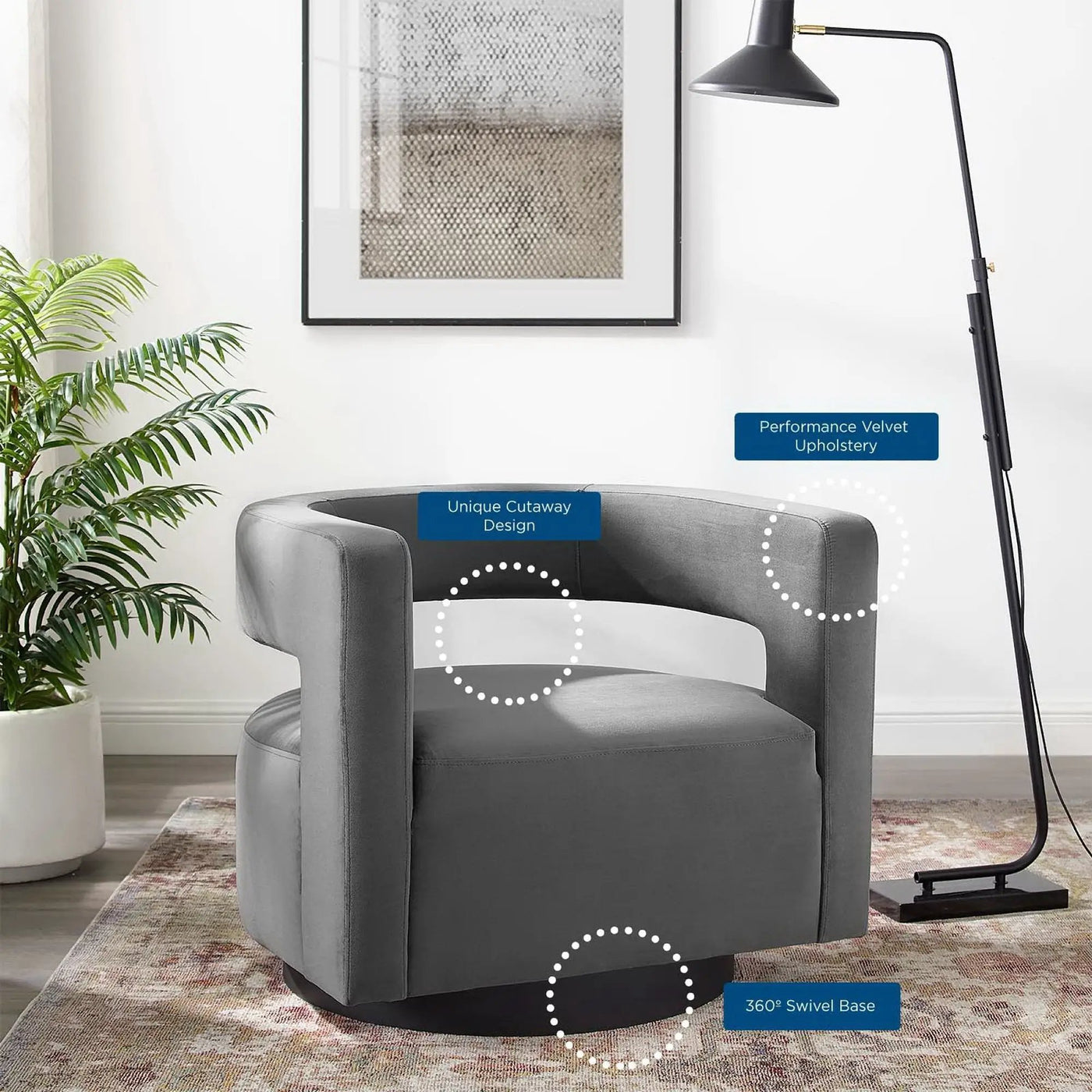 Spin Cutaway Performance Velvet Swivel Armchair by Modway by HouseOfZazla