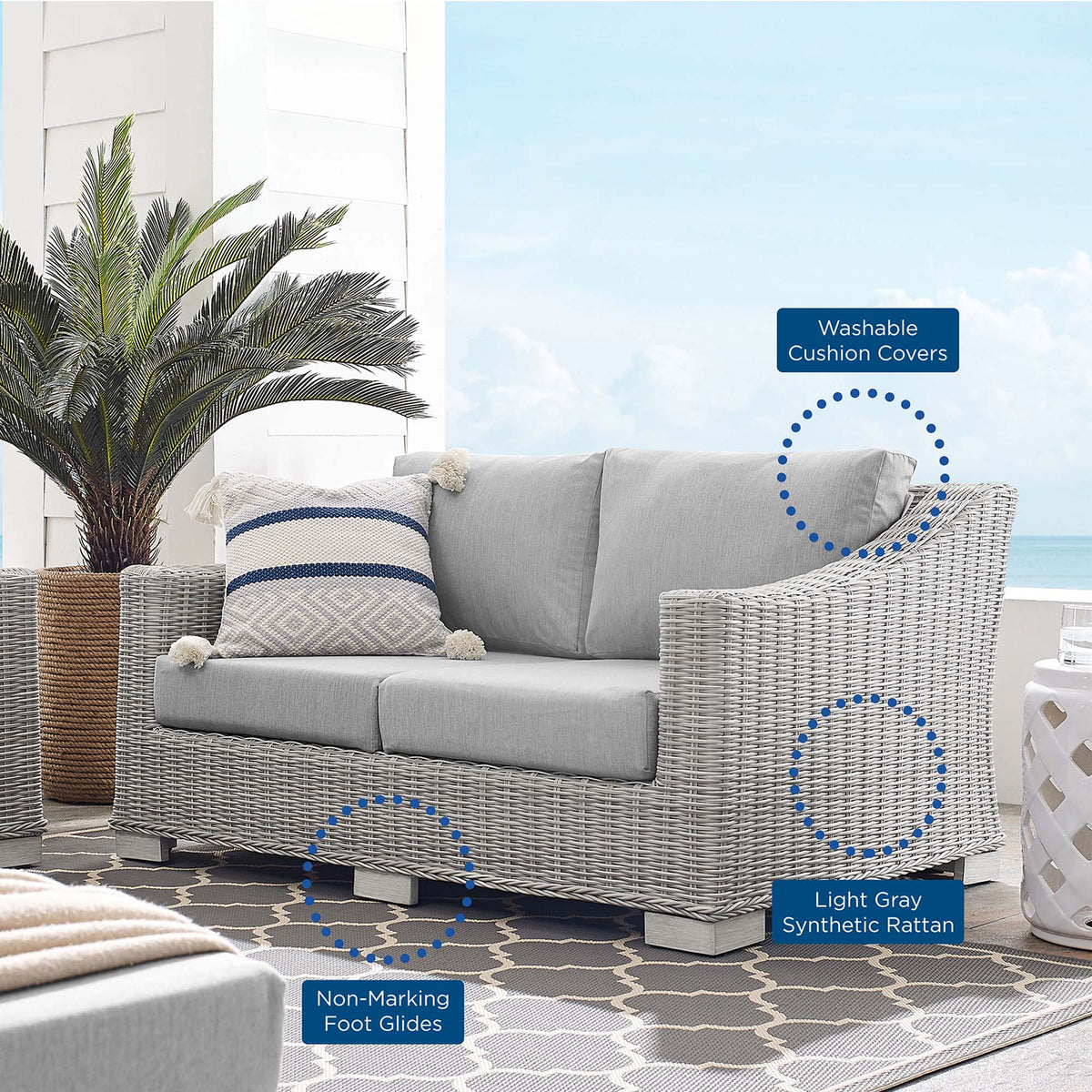 Conway Sunbrella® Outdoor Patio Wicker Rattan Loveseat by Modway, photo 2 of 18