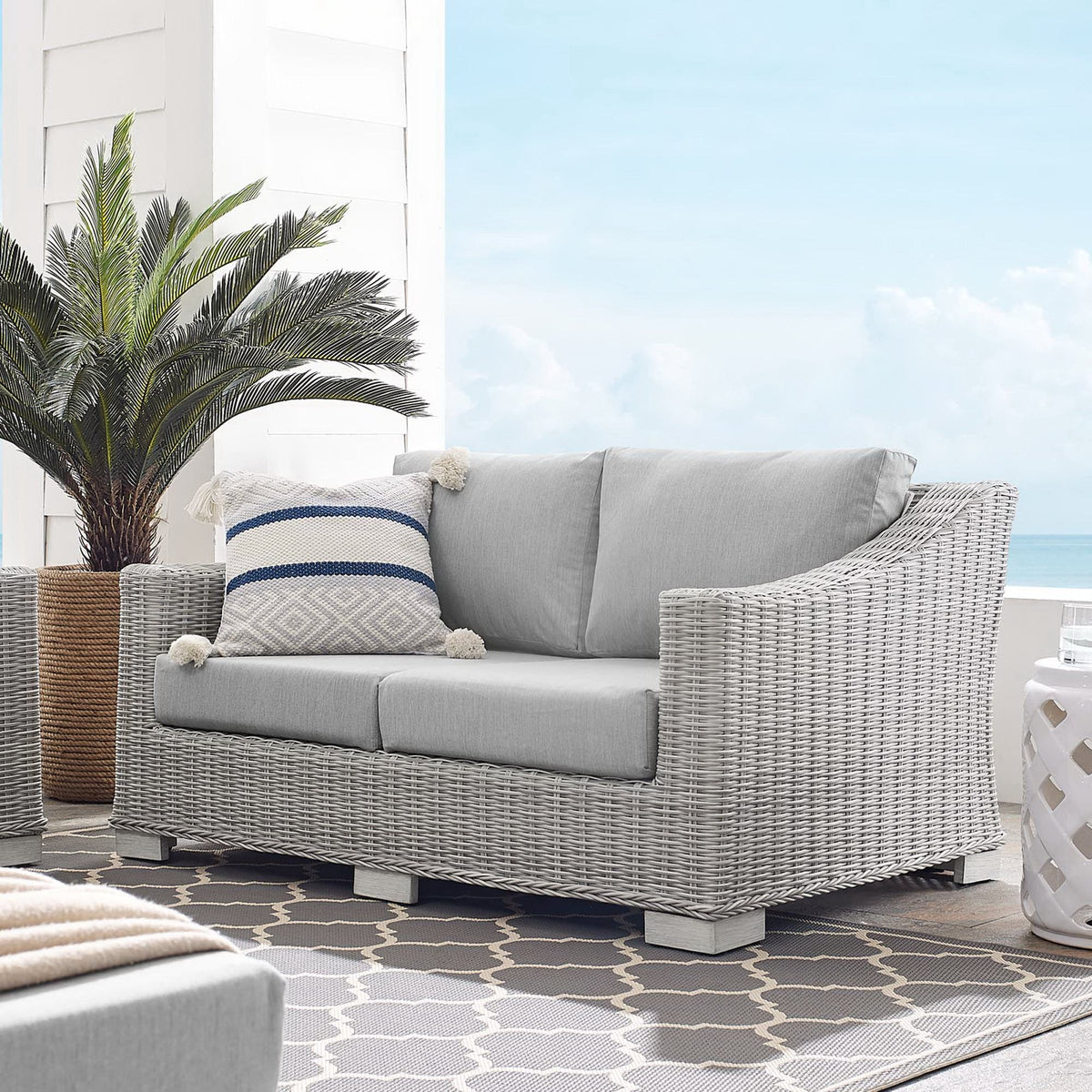 Conway Sunbrella® Outdoor Patio Wicker Rattan Loveseat by Modway, photo 8 of 18