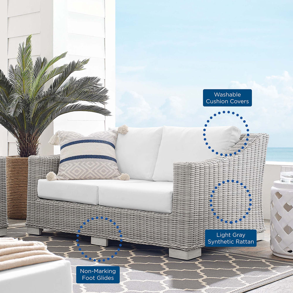 Conway Sunbrella® Outdoor Patio Wicker Rattan Loveseat by Modway, photo 11 of 18